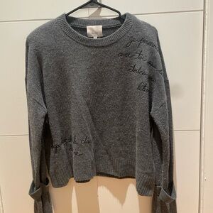 Cinq à Sept Gray Crew Neck Sweater with Text Design